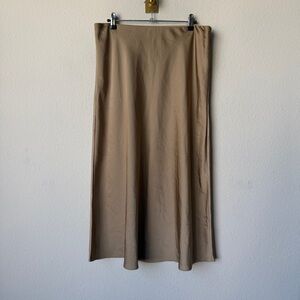 J. Crew Brown Satin Midi Slip Skirt Size L